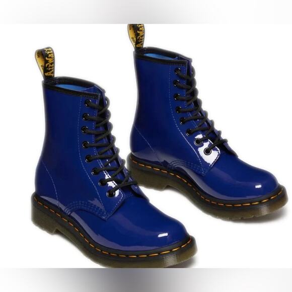 New ! Women's Dr. Martens 1460 Patent Leather Lace Up Boots Blue Lucido, size 6 - Picture 1 of 9